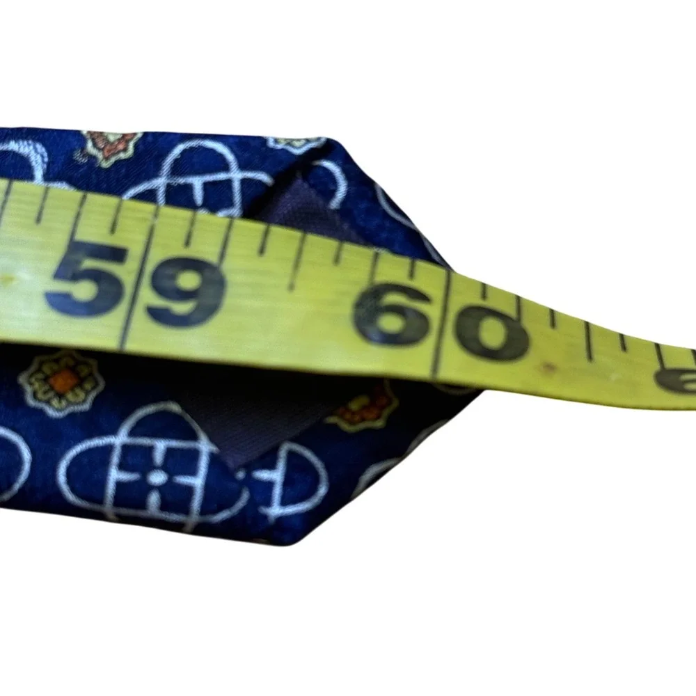 Michiko London Koshino Navy Blue Floral Geometric Silk Men's Necktie Avant-Garde